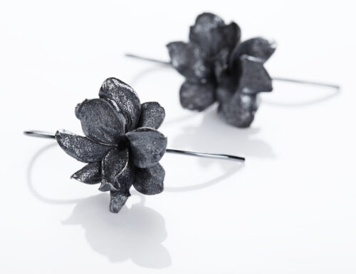 Earrings Double Lilacs with hook, oxidized