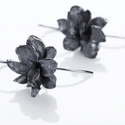 Earrings Double Lilacs with hook, oxidized