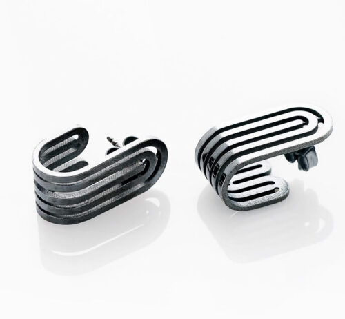 Earrings Orbis, with tassel. Silver oxidized. Anneli Tammik Jewellery