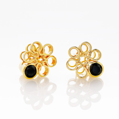 Earrings, golden, black zircone, Nix Flores
